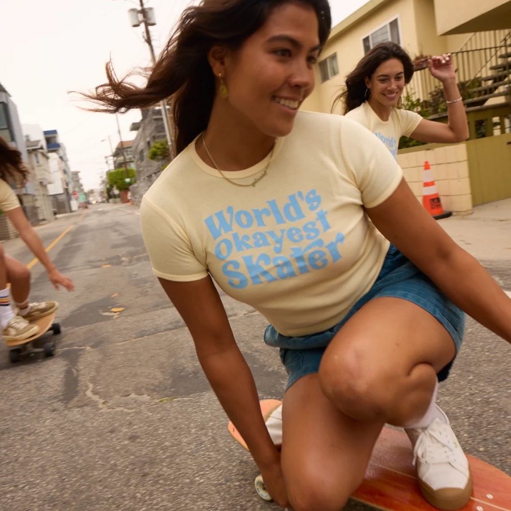 Cream T-Shirt with Blue Print